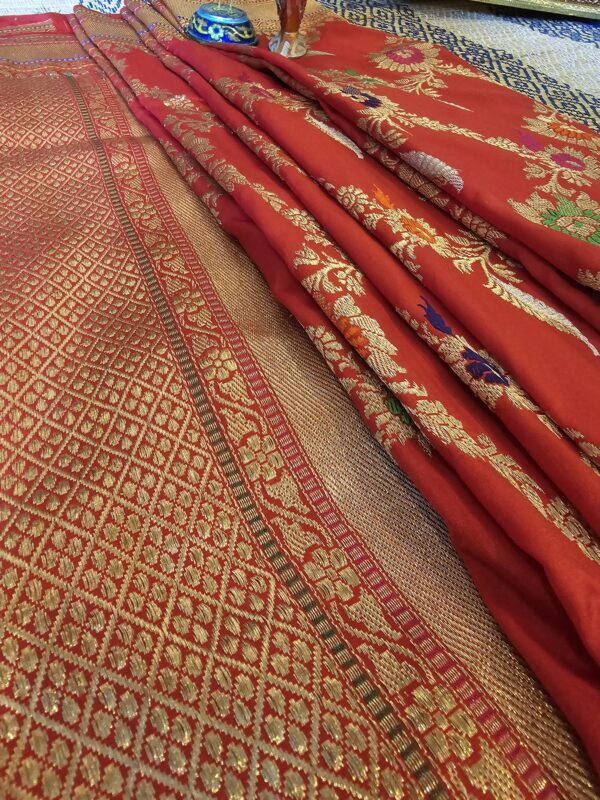 Red-Kadhwa-Jungla-with-Meena-1 Red Kadhwa Jungla With Meen banarasi silk saree