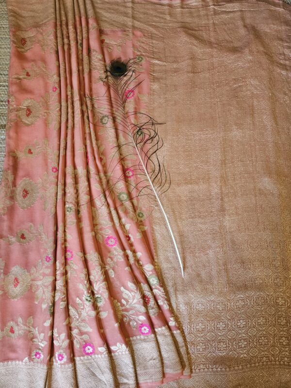 Peach Khaddi Georgette Saree with Meenakari Jaal Work-1 Peach Khaddi Georgette Saree with Meenakari Jaal Work-1