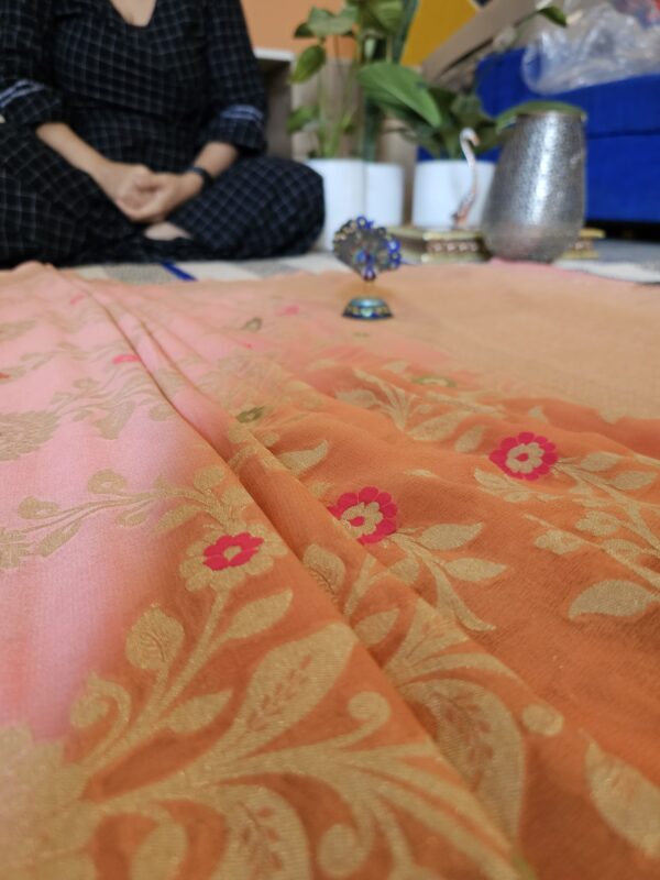 Peach Khaddi Georgette Saree with Meenakari Jaal Work-3 Peach Khaddi Georgette Saree with Meenakari Jaal Work-3