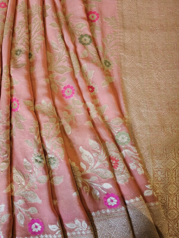 Peach Khaddi Georgette Saree with Meenakari Jaal Work