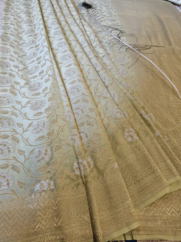 Pista Green Khaddi Silk Saree with Jangla Work and Gold Zari Border-2 Pista Green Khaddi Silk Saree with Jangla Work and Gold Zari Border-2