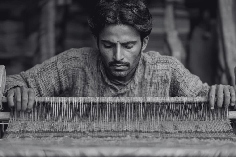 Indian weaver working on Banarasi Saree